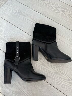 PEGABO 6 black suede leather heeled ankle boots buckle classic quiet luxury